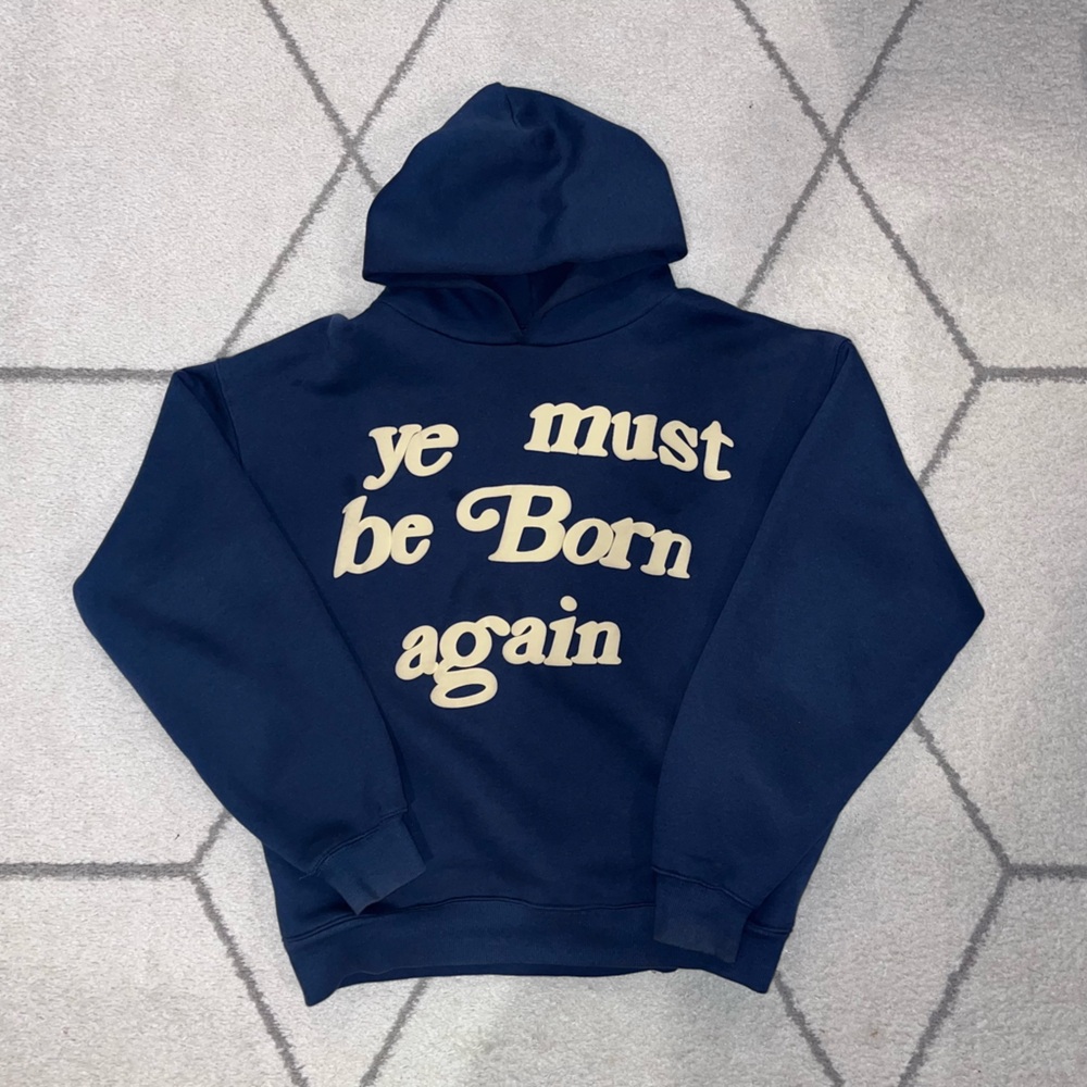 Navy “Ye must be born again” hoodie